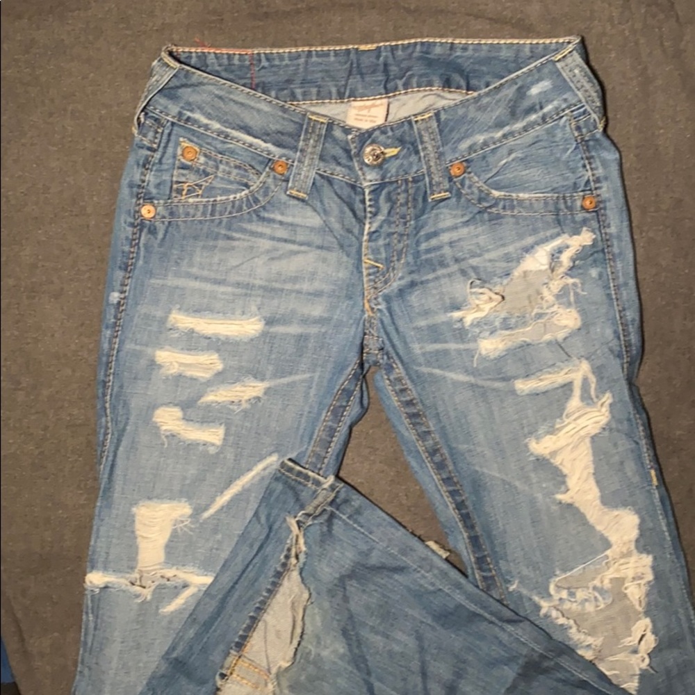 True Religion Flare Ripped Denim Jeans